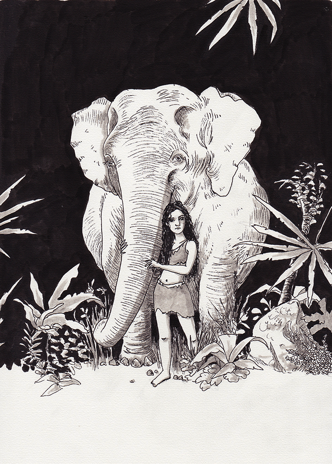 girl with elephant illustration girl with elephant illustration