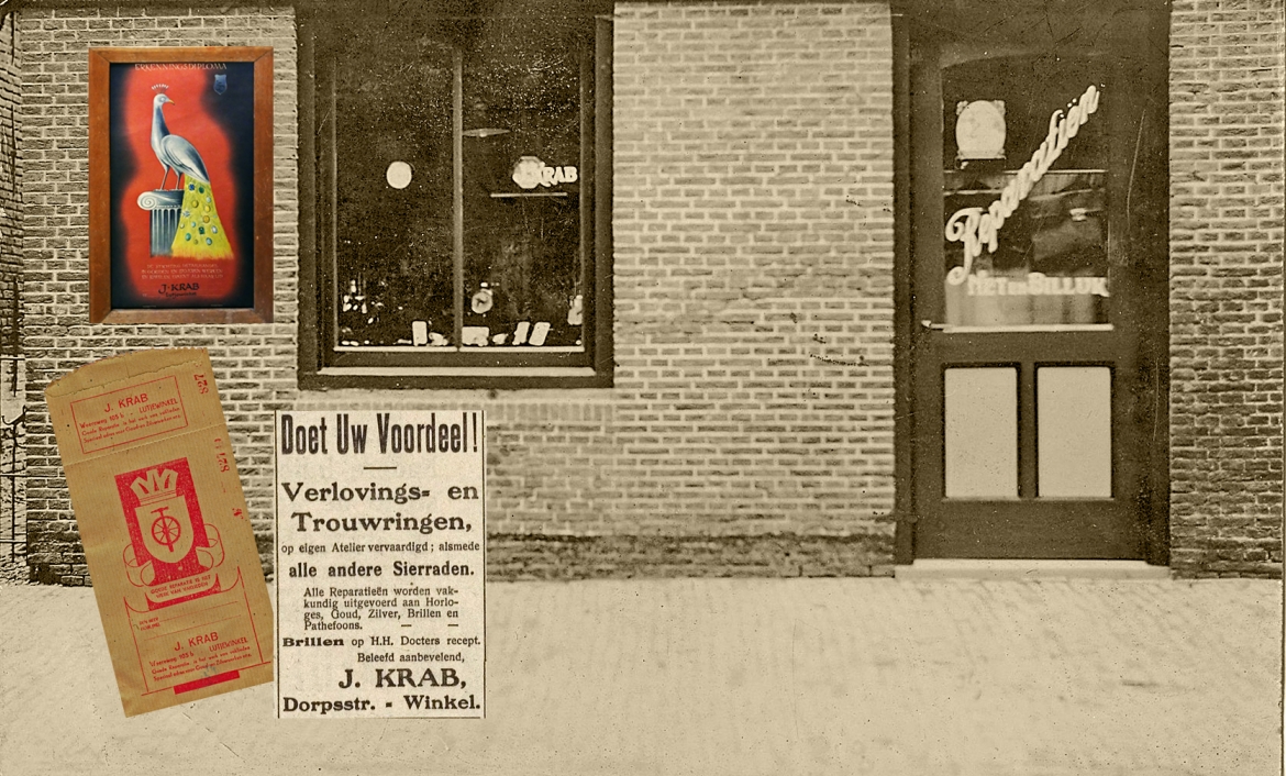 Kleine huisje naast  J. Krab is daar begonnen met zijn werkplaats en juwelier.