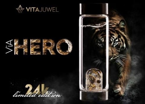 VitaJuwel ViA fles 'Hero' met Tijger Oog , Rookkwarts en Goud