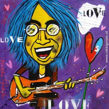 schilderij van Nikki Genee van John Lennon die ally you need is love