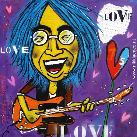 Painting John Lennon, all you need is love schilderij van Nikki Genee van John Lennon die ally you need is love