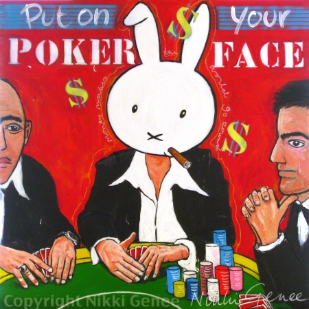 Schilderij van Nikki Genee van Nijntje die met een pokerface aan het pokeren is in het Casino