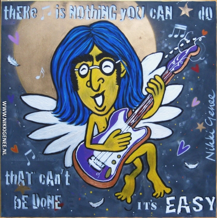 It's easy, painting John Lennon schilderij van Nikki Genee van John Lennon die there's nothing you can do that can't be done speelt uit all you need is love