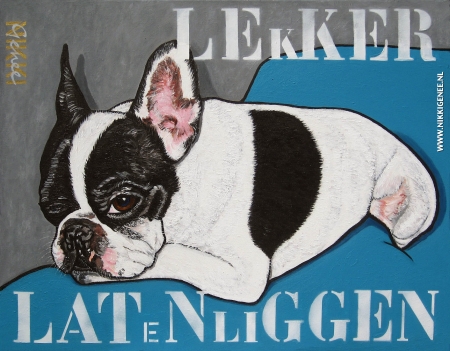 Franse bulldog Schilderij van Nikki Genee