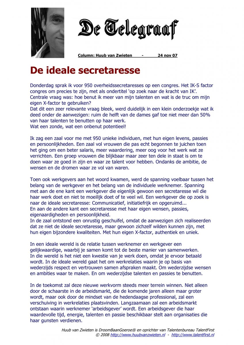 Ideale secretaresse Column Telegraaf TalentFirst