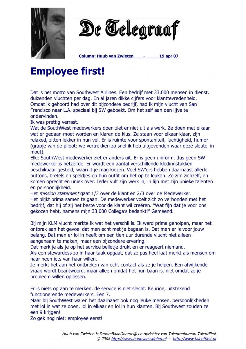 Employee First Column Telegraaf TalentFirst