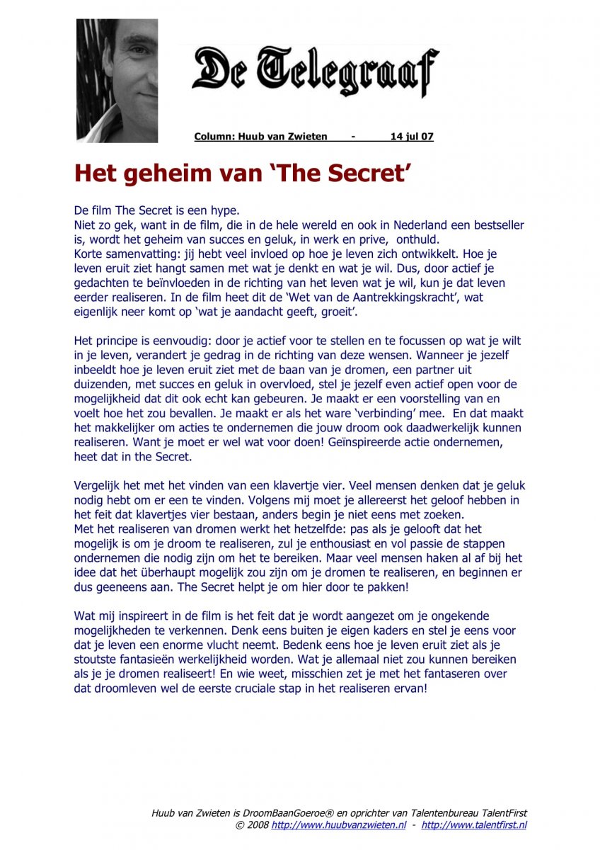 Het geheim van The Secret Column Telegraaf TalentFirst