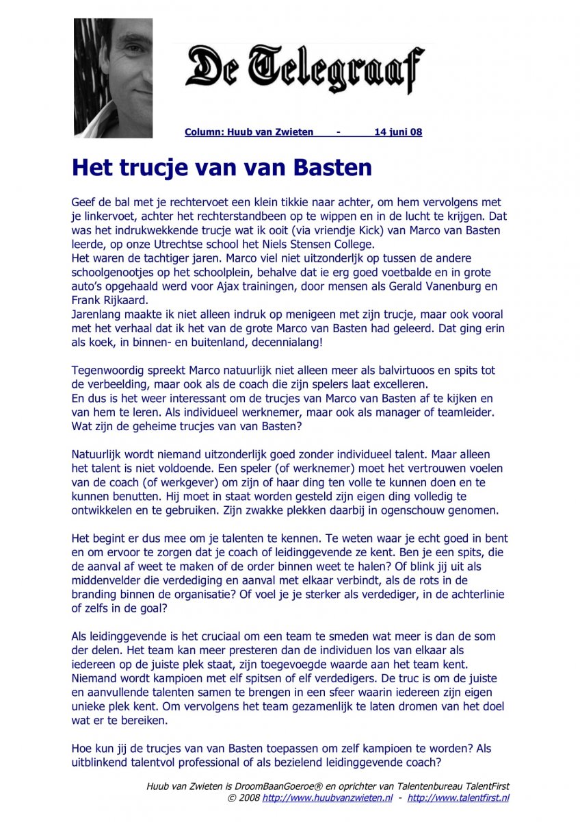 Het trucje van van Basten Column Telegraaf TalentFirst