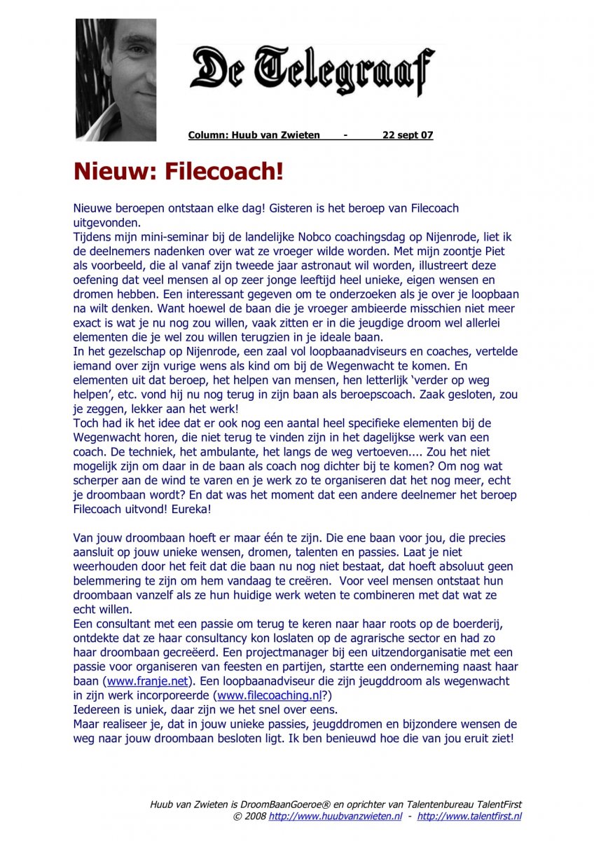 Nieuwe Filecoach Column Telegraaf TalentFirst